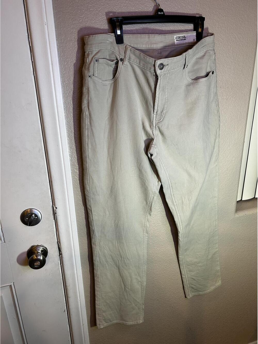32 Degrees Cool Sweatpant Jean in Beige, Size 34